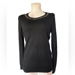Elegant Classic – LOFT Black Embellished Neckline Sweater – Black – M